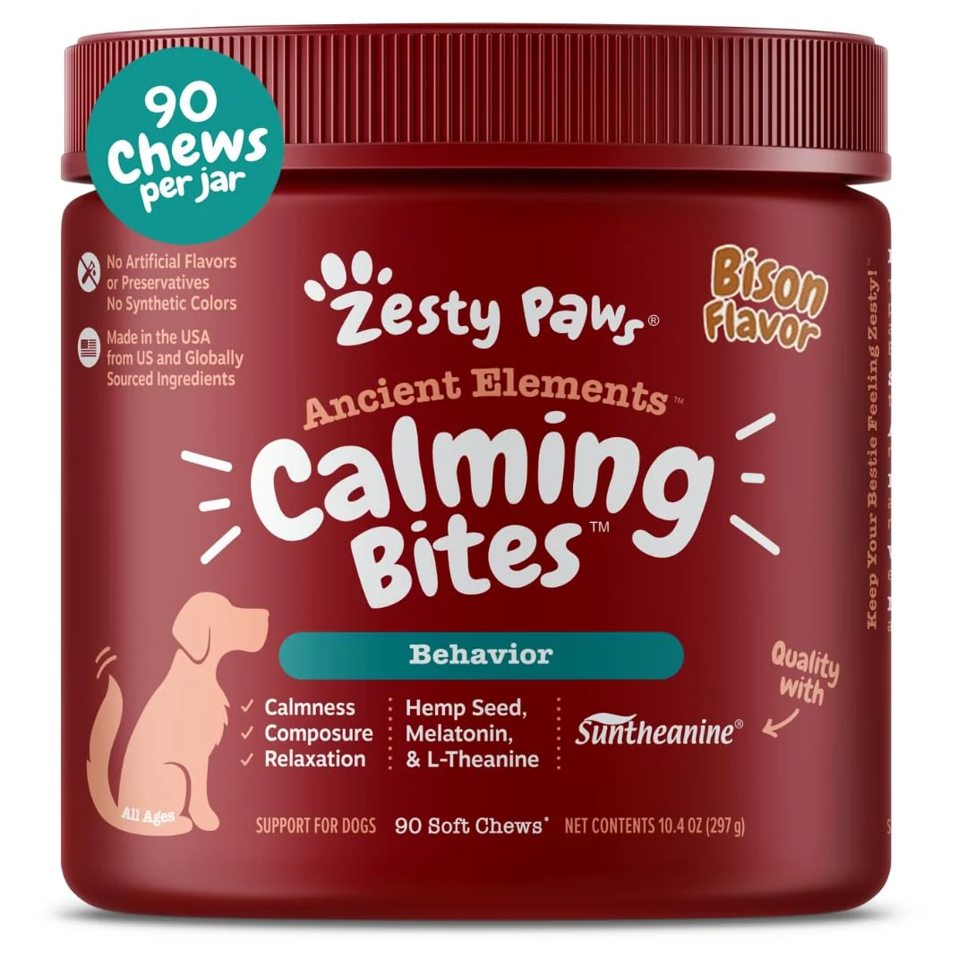 Sustainable Zesty Paws Calming Chews for Dogs – Everyday Stress Relief Relaxation Composure Bison 90 Count Quality