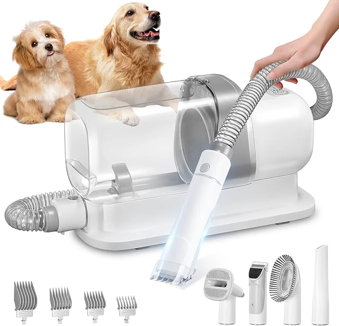 Selected Dog Grooming Vacuum Pet Grooming Vacuum Kit 2.3L Suction 99 Pet Hair with 5 Tools for Dog Cat for Shedding Grooming Low Noise Grey White About ThisOverview Breathable