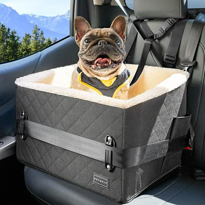 Powerful PETSFIT Dog Car Seats for Small Dogs Soft Foam Dog Booster Seat with Patented Safety Buckles Storage Pockets and Detachable Clip-On Safety Leash Dog Car Seat for Medium Dogs 30 LBS Black About ThisOverview Relaxed