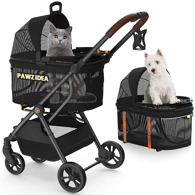 Verified PAWZIDEA Pet Stroller 4 in 1 Cat Strollers with Detachable Carrier No-Zip Canopy Portable Dog Crate for Car Seat Travel Foldable Lightweight Jogger for Small Medium Dogs and Cats Storage BasketAbout ThisOverview Refined