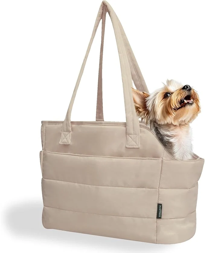 First-Class Lightweight Dog Purse Carrier for Small Dogs Under 15 lbs Puffy Quilted Pet Carrier Tote for Puppies with Safety Leash Clip Women’s Hands- Dog Carrier Bag for Travel Shopping Brown About ThisOverview Trendy