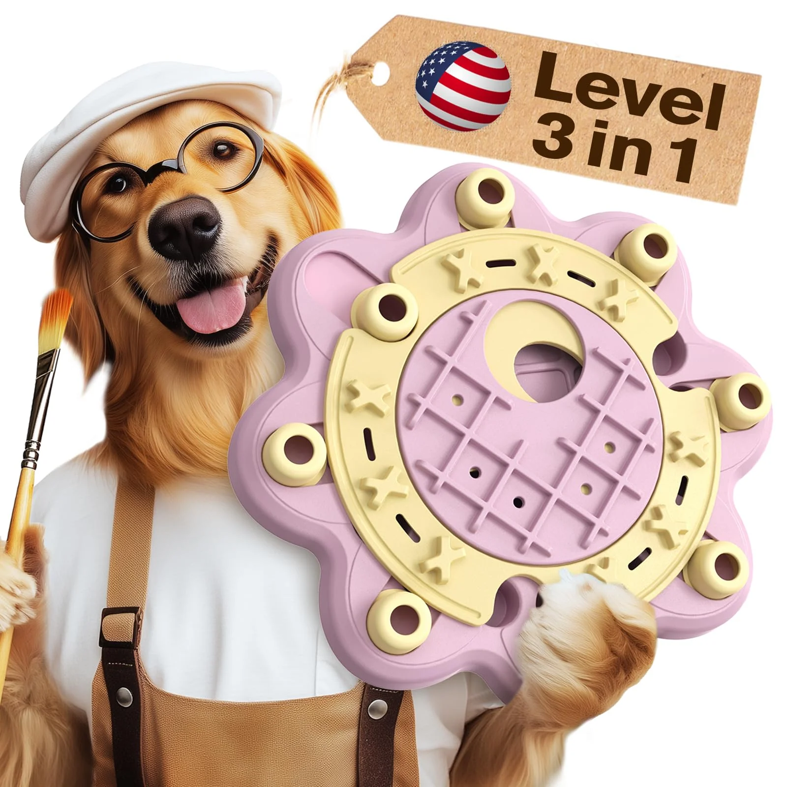 Quality KADTC 3-Level Dog Puzzle Toy Pink Slow Feeder Brain Games U.S. Brand Flexible