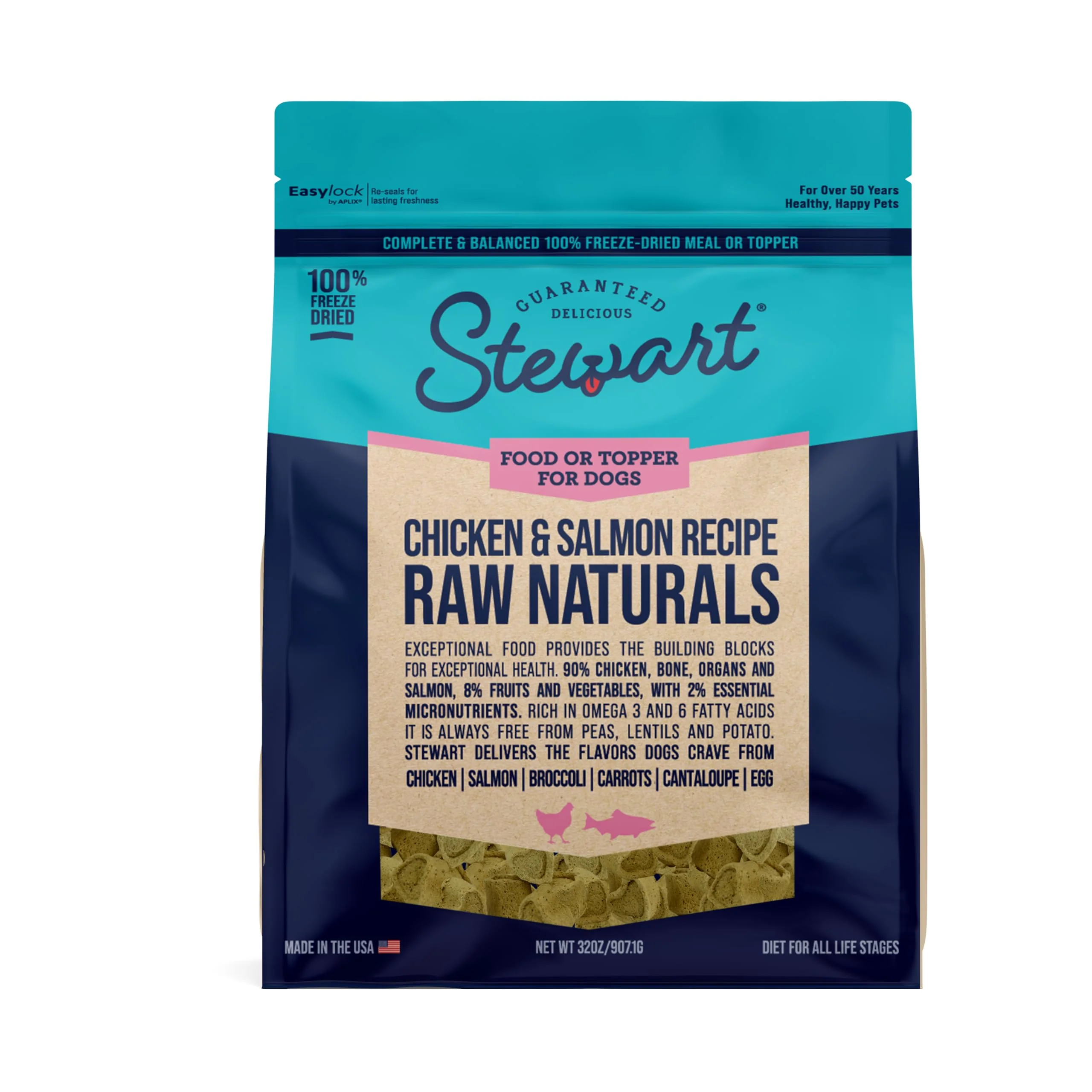 Smooth Stewart Raw Naturals ze-Dried Dog Food – Chicken Salmon 32 oz Bag Complete Balanced Nutrition Genuine