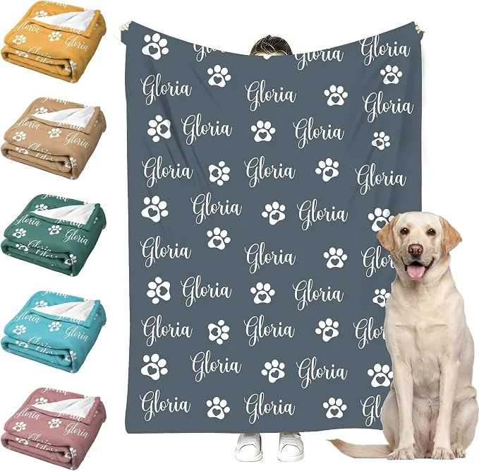 Smooth Personalized Paw Print Dog Blanket Prestigious
