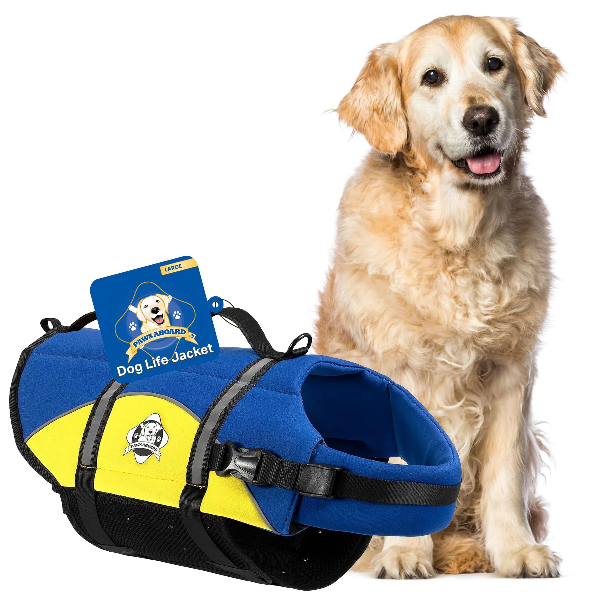 Premium Material Paws Aboard Dog Life Jacket – Adjustable Reflective Swim Vest Blue Yellow Large Trendy