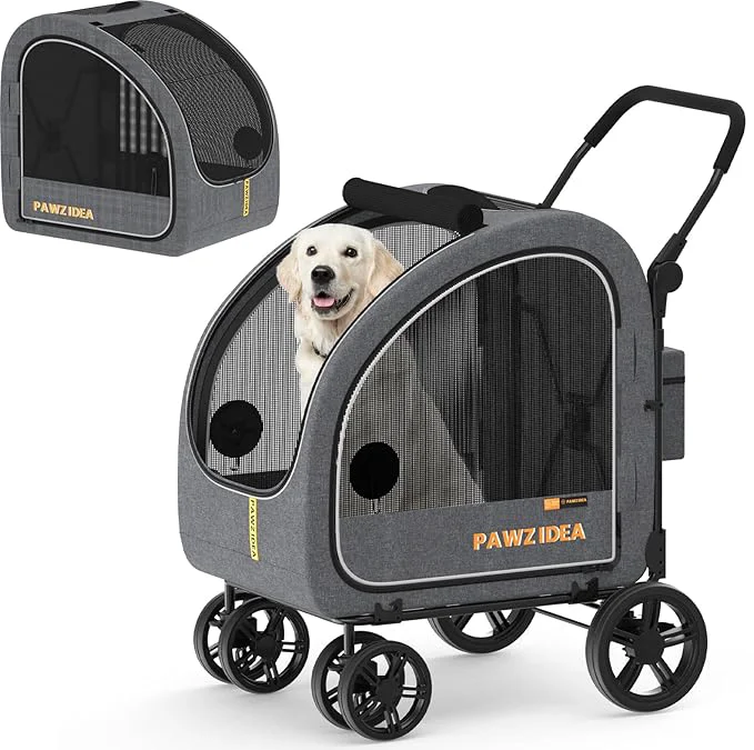 Natural PAWZIDEA Large Dog Stroller with Detachable Carrier Portable Dog Crate for Car Travel Multiple Pet Strollers for Medium Dogs up to 80lbs Adjustable Handle All-Terrain 9 Wheels Storage OrganizerAbout ThisOverview Crafted