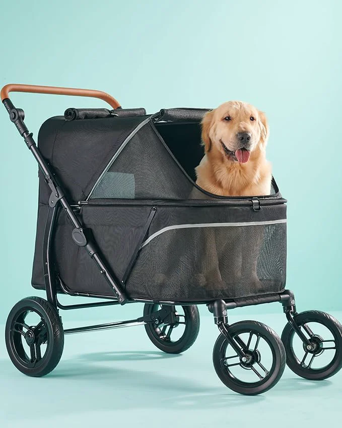 Soft Pet Stroller for Large Dogs up to 110lbs Large Pet Stroller for Multiple Pets All-Terrain with Adjustable Handle Mesh Dual-Window 1680D Waterproof Oxford FiberAbout ThisOverview Comfortable