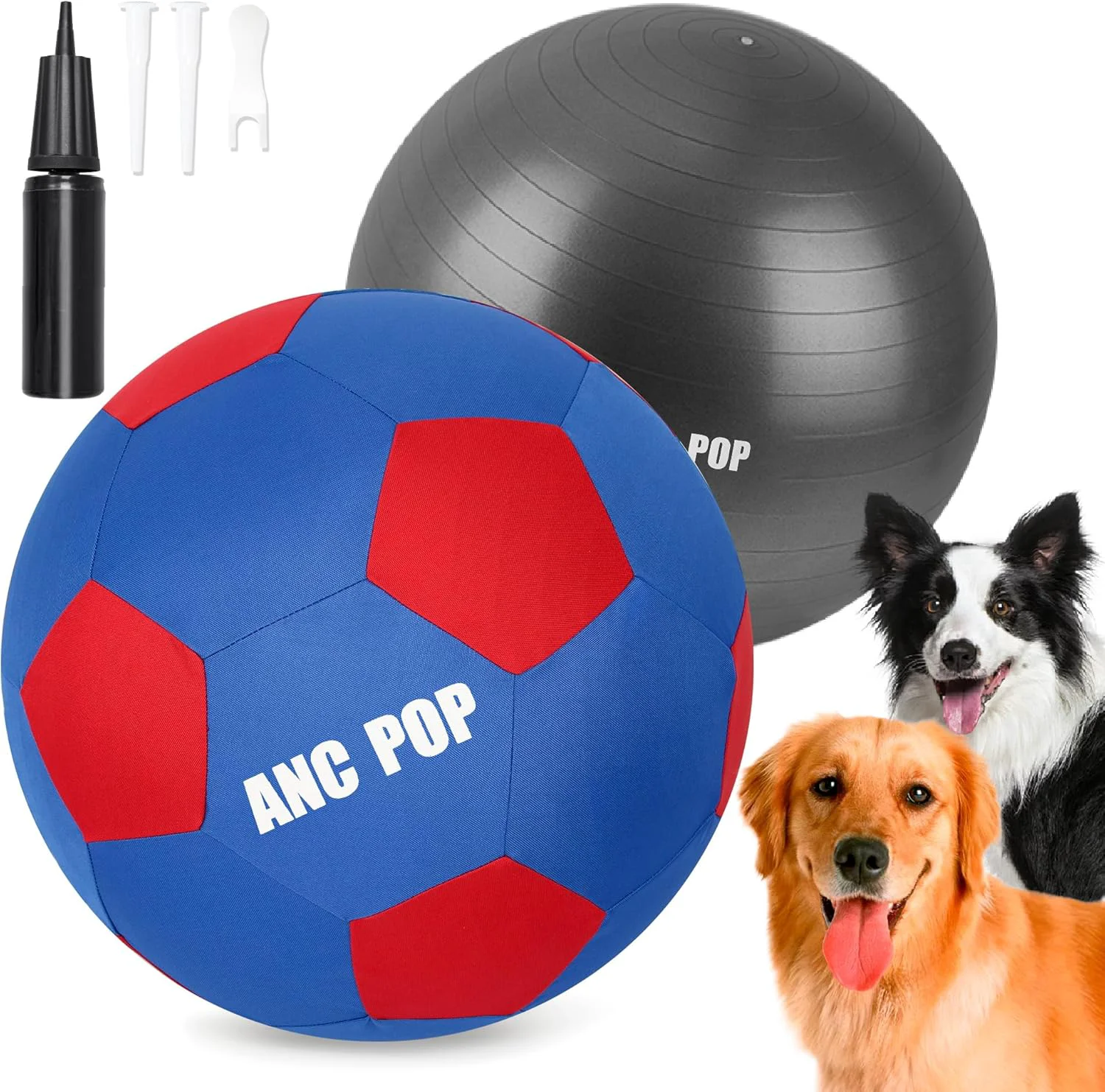 Relaxed Herding Ball for Dogs Horses – 20 Ball with Hand Pump – Blue Red Authentic
