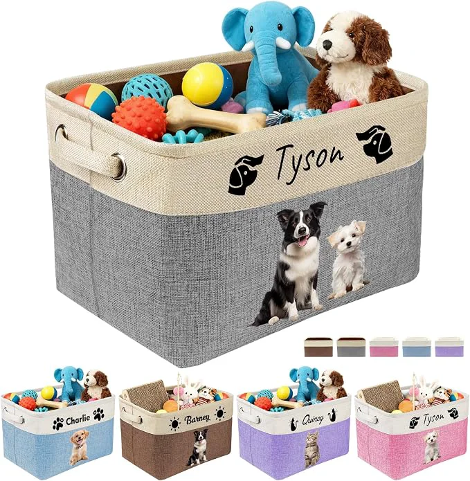Functional Personalized Dog Toy Storage Basket Custom Dog Name Photo Cat Pet’s Gift High-Performance