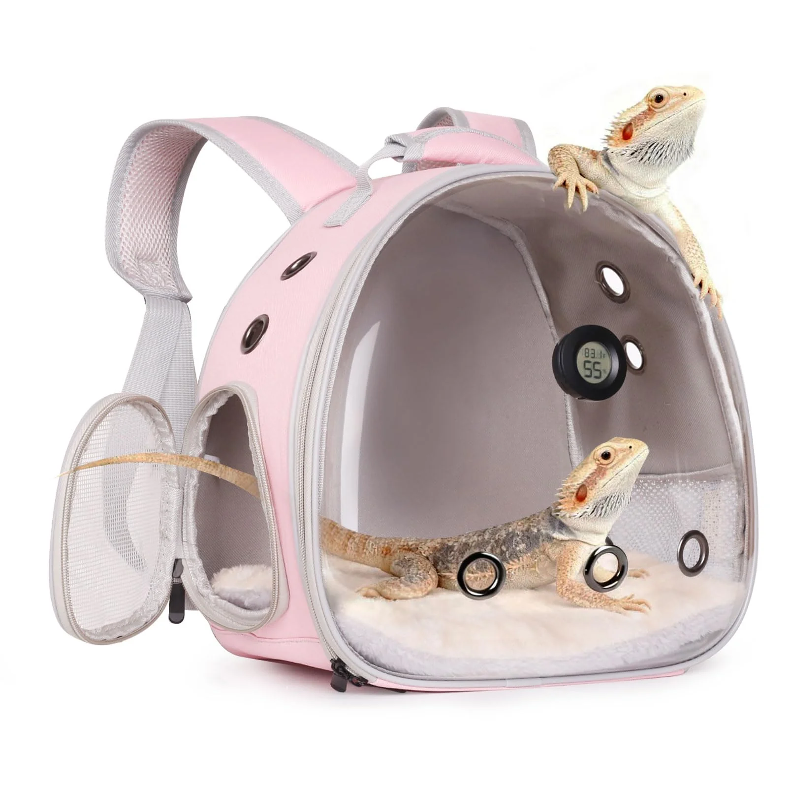 Crafted WEVONIGU Bearded Dragon Travel Backpack Carrier with Reptile Thermometer Humidity Gauge Pink High-Quality