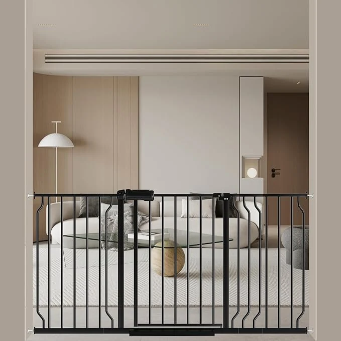Versatile WAOWAO Baby Gate 52.76-62.2 Extra Wide Pressure Mounted Walk Through Swing Auto Close Safety Black Metal Toddler Kids Child Dog Pet Puppy for Stairs Doorways KitchenAbout ThisOverview Crafted