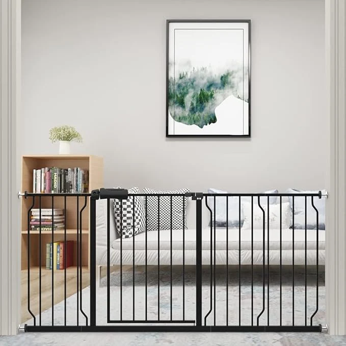 Reliable WAOWAO Baby Gate 38.58-43.31 Extra Wide Pressure Mounted Walk Through Swing Auto Close Safety Black Metal Toddler Kids Child Dog Pet Puppy for Stairs Doorways KitchenAbout ThisOverview Flexible