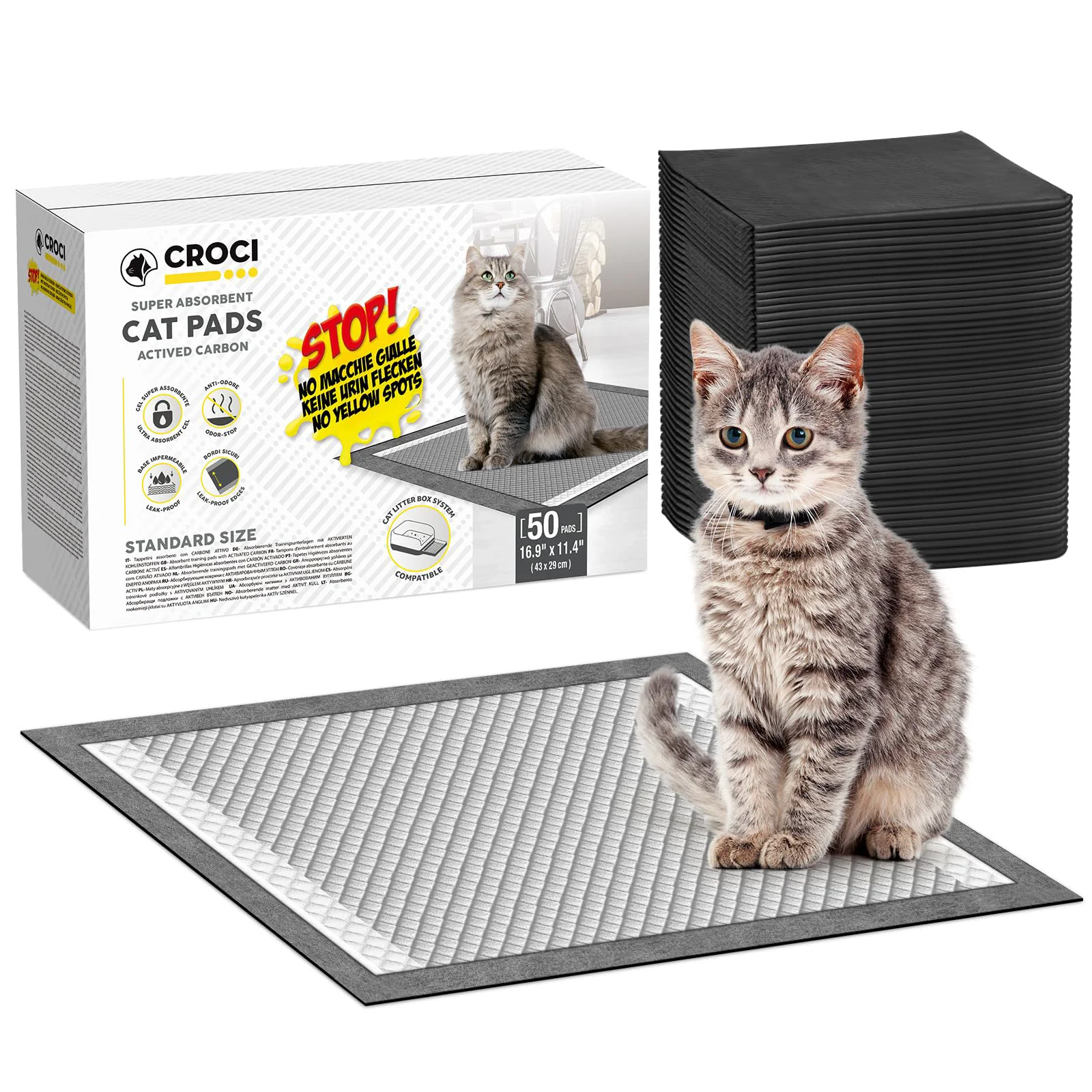 Trendy CROCI Cat Pads for Breeze System – Leak-Proof Litter Pads Odor-Control 16.9 x 11.4 in 50 Count Soft
