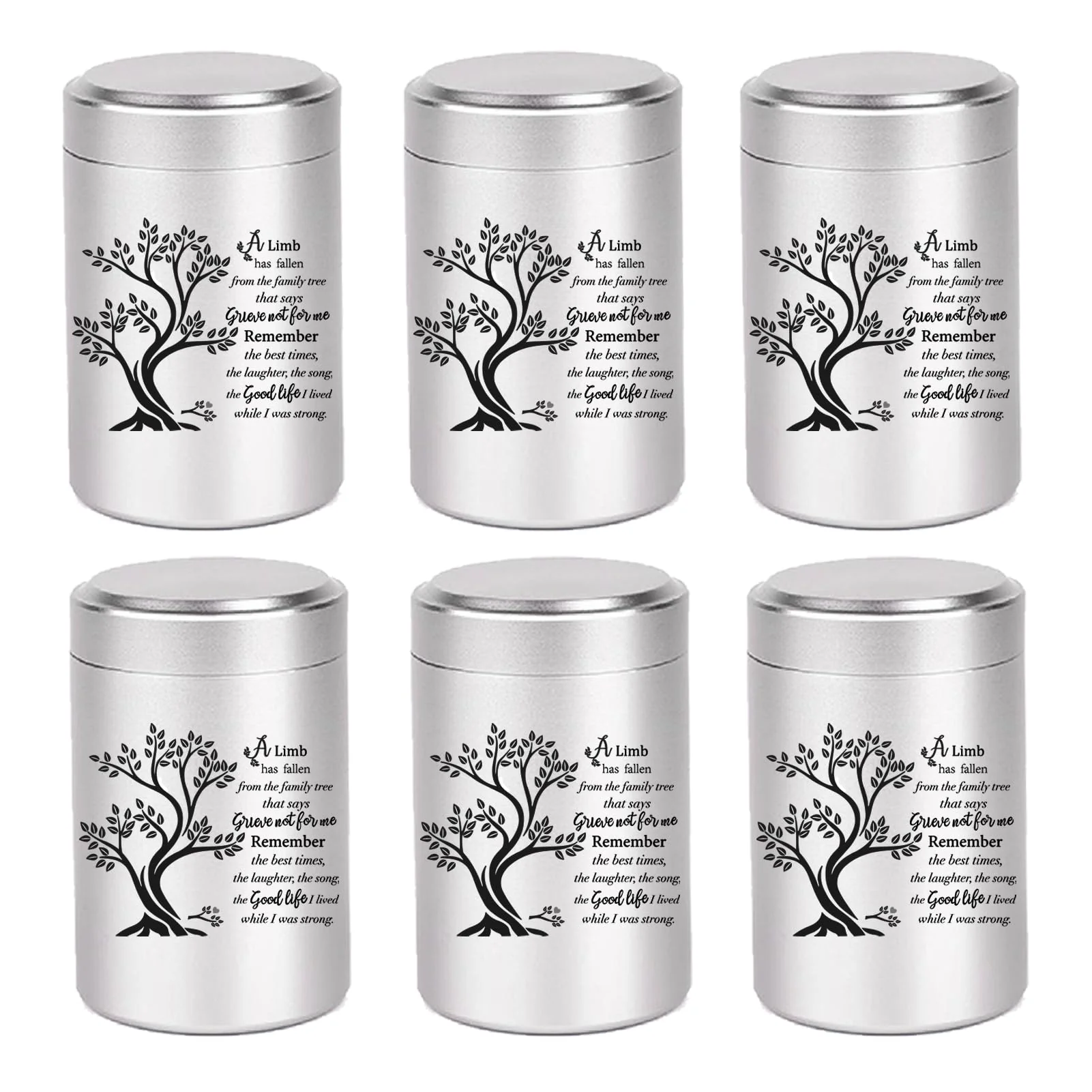 Premium BRUKUSUR Small Urns for Ashes – 6 Mini Keepsake Aluminum Urns Tree of Life Expertly Made
