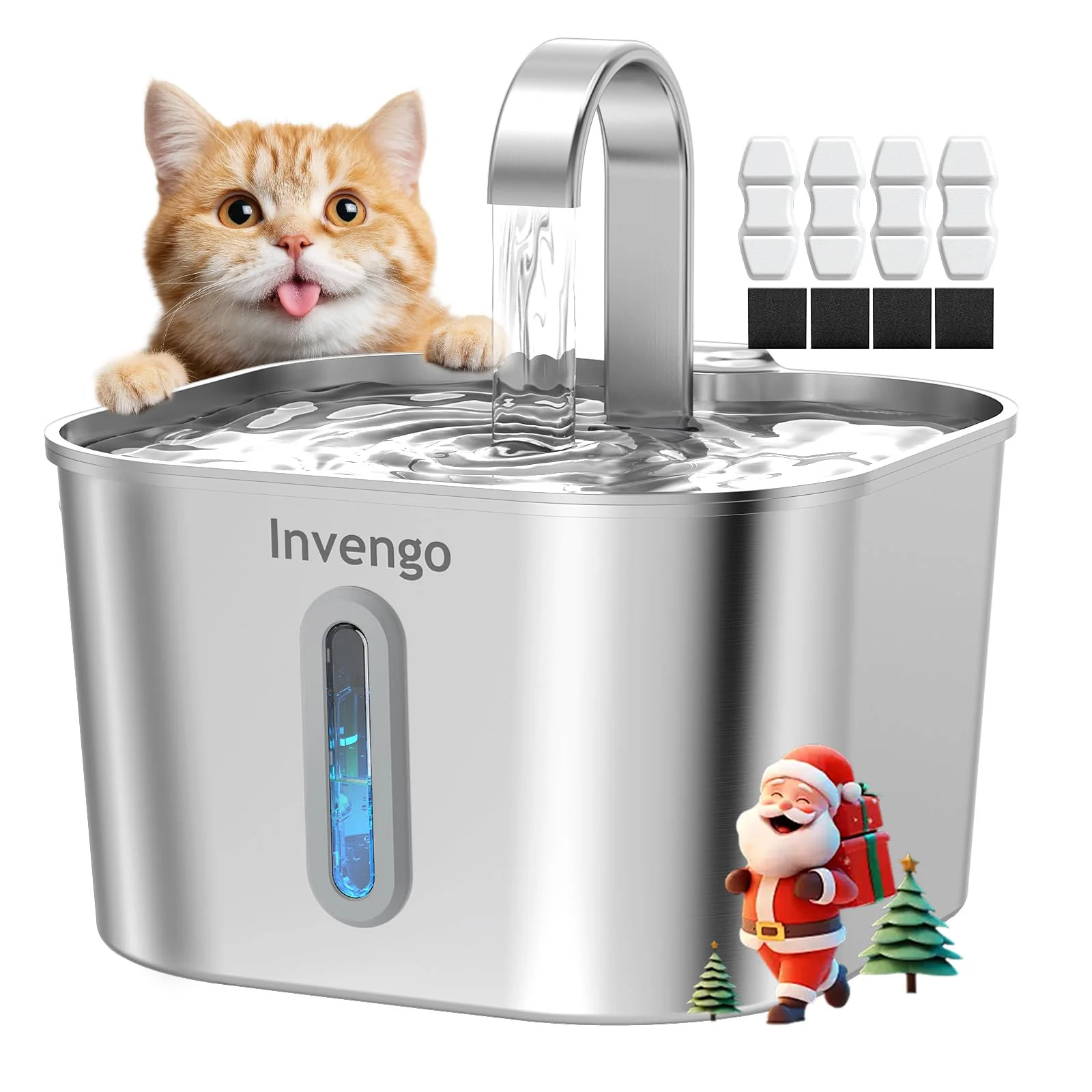Environmentally Friendly Invengo Cat Water Fountain Stainless Steel • 74oz 2.2L • Quiet Easy-Clean Kitty Drinking Fountain Organic