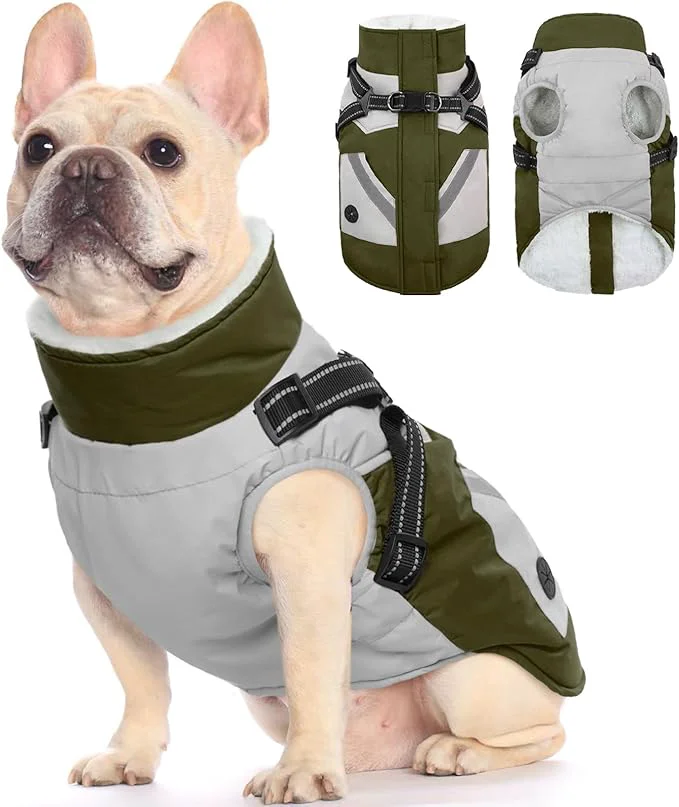 World-Class FUAMEY Dog Winter Jackets for Small Dogs Dog Coat with Harness Built in Waterproof Dogs Snowsuits Warm Pet Jacket Zip Up Fleece Cold Weather Coats Reflective Puppy Vest with Pocket Green XSAbout ThisOverview Easy-to-Use
