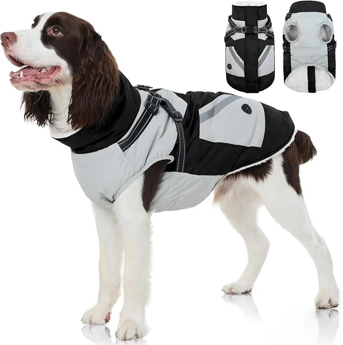 Efficient FUAMEY Dog Winter Jackets for Large Dogs Dog Coat with Harness Built in Waterproof Dogs Snowsuits Warm Pet Jacket Zip Up Fleece Cold Weather Coats Reflective Puppy Vest with Pocket Black LAbout ThisOverview Organic