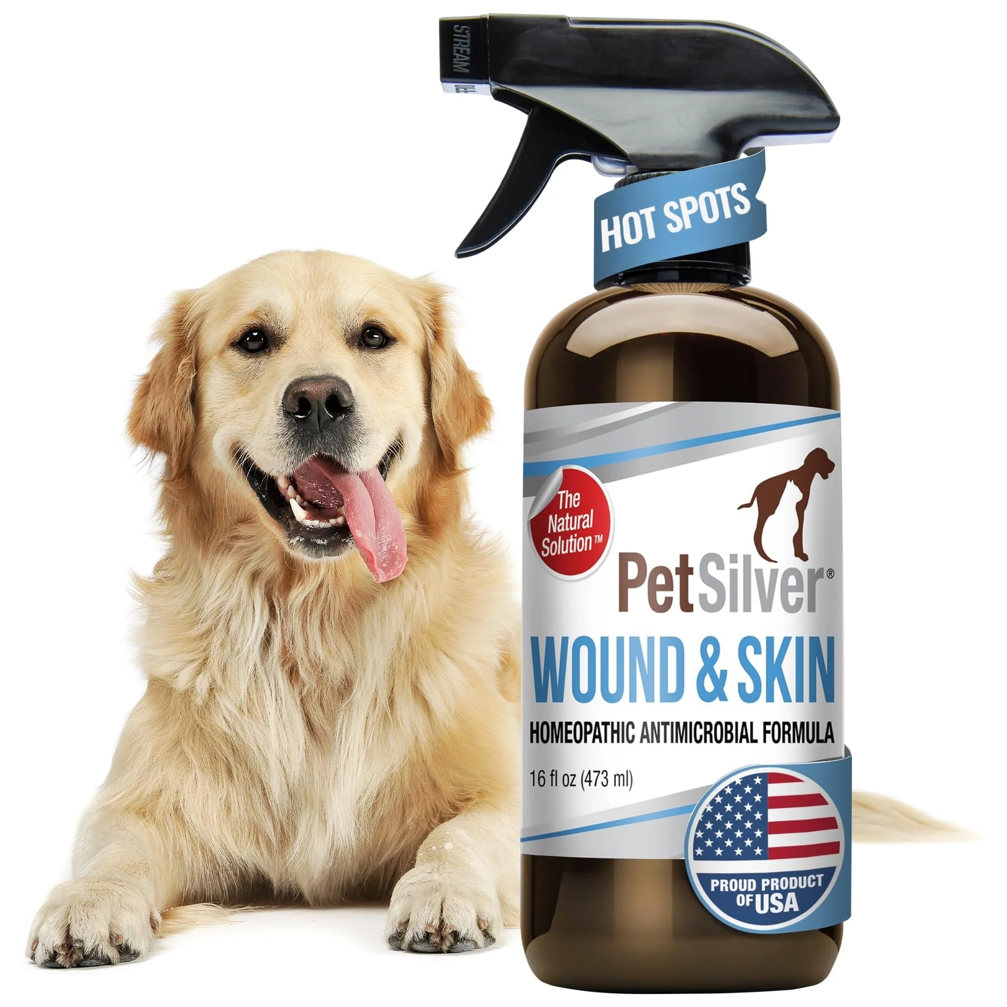 Expertly Made PetSilver Wound Skin Spray – Natural Chelated Silver Wound Care for Dogs Cats 16 oz – Made in USA Smart
