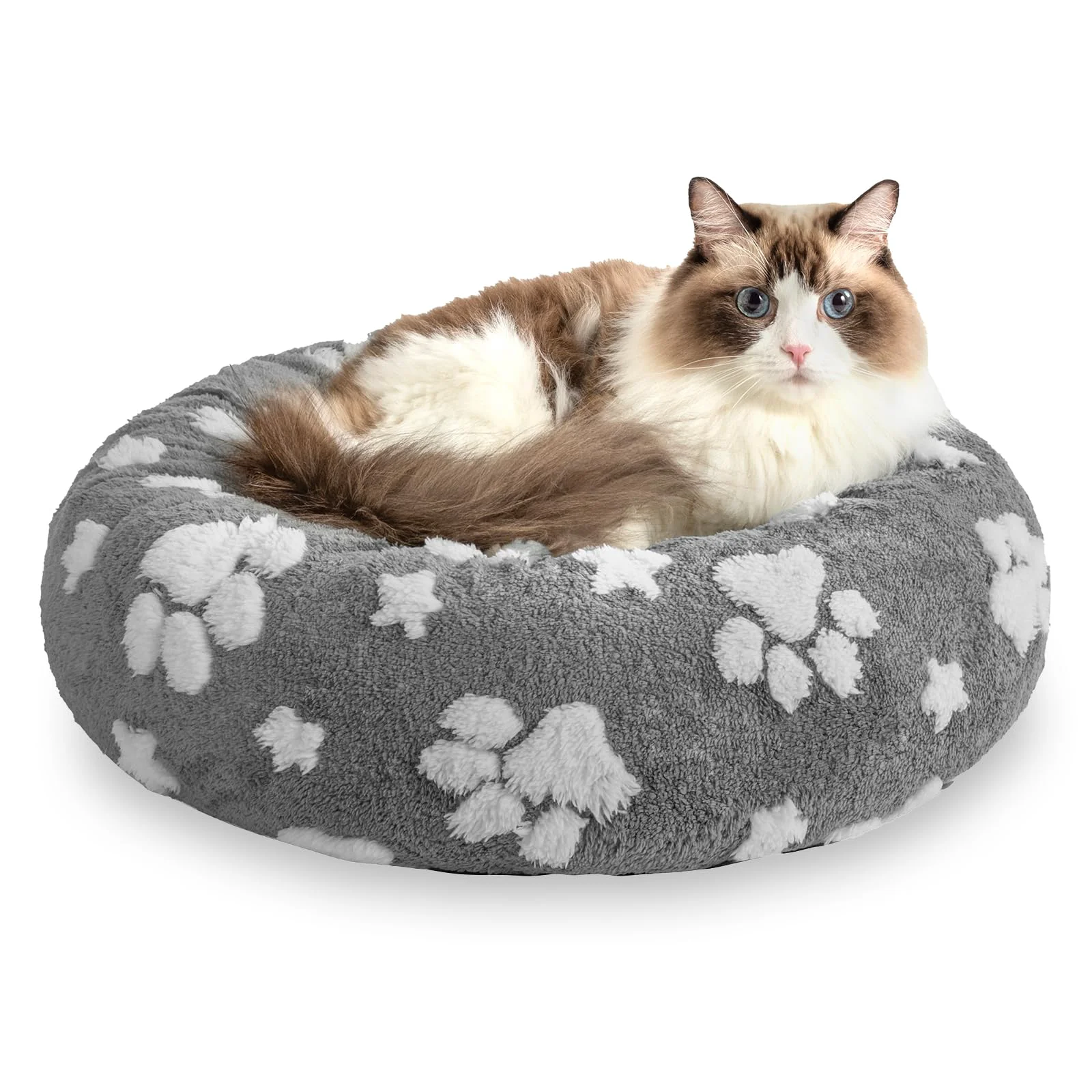 Relaxed Yaning Donut Bed for Small Dogs Cats – 20-Inch Grey Calming Donut Bed with Removable Cover and Anti-Slip Bottom Environmentally Friendly