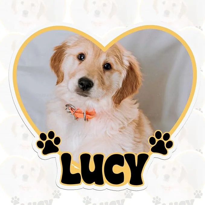 Traditional Custom Pet Photo Heart Sticker Personalized Pet Name Decal Cute Pawprint Design Authentic