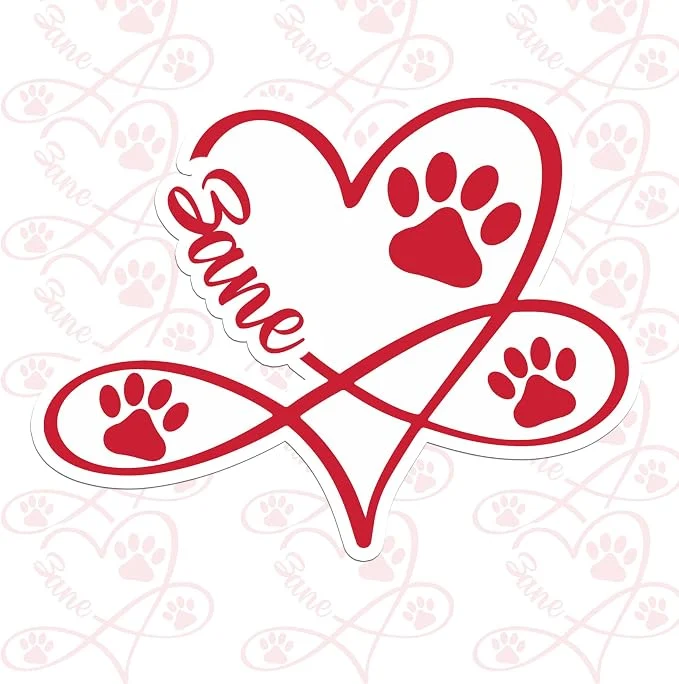 Elegant Custom Paw Pet Sticker Personalized Heart Name Pet Paw Cat and Dog Lover Clean