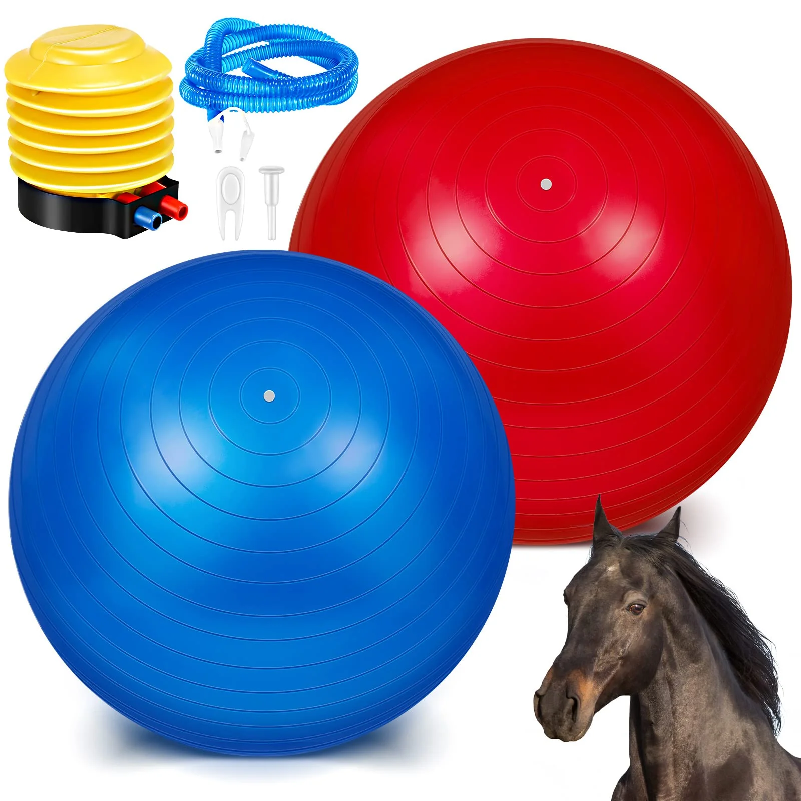 Quality Sotiff 2-Pack 40-Inch Horse Ball for Large Equines – Anti-Burst Play Ball with Pump Blue Red Sustainable
