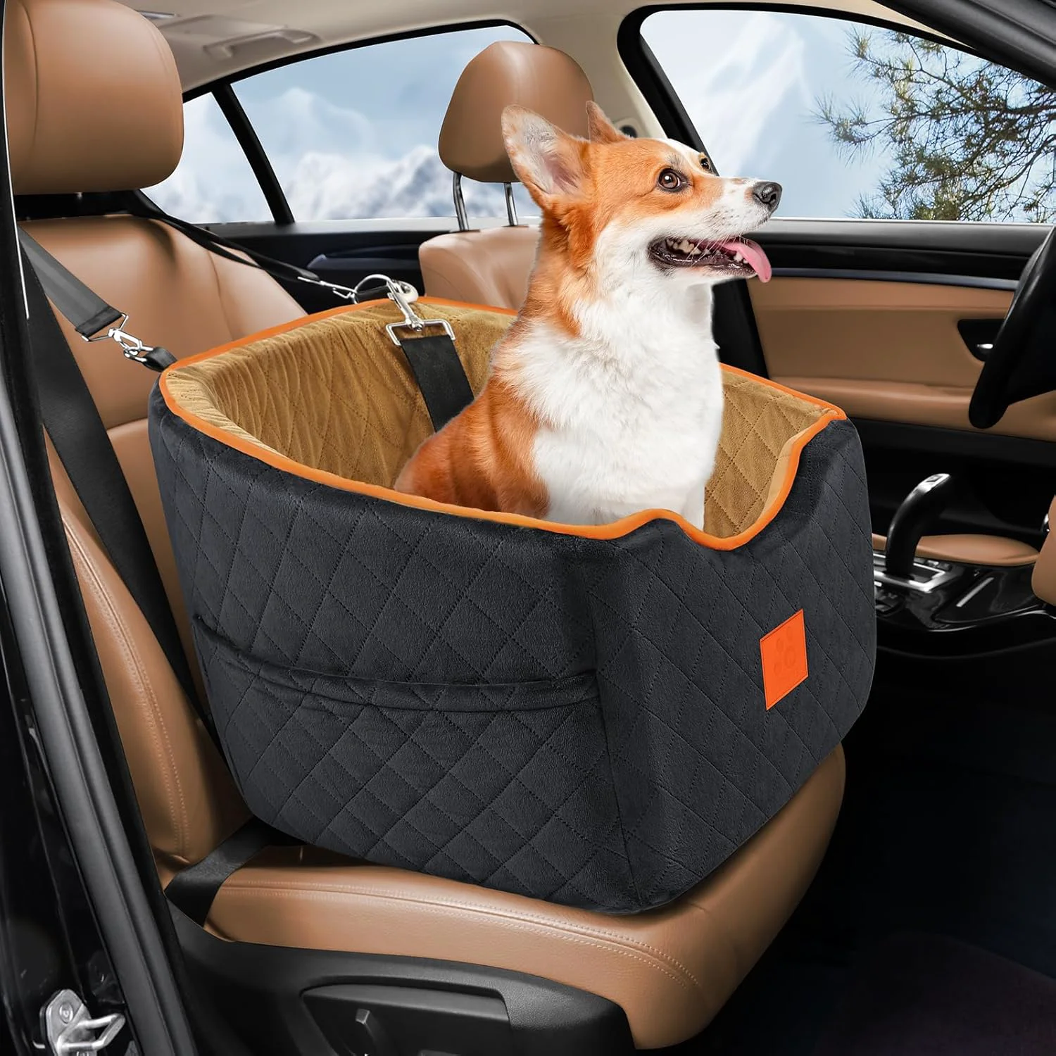 Consistent Dog Car Seat for Small Dogs Memory Foam Booster Dog Seat for Dogs up to 35 lbs d Pet Car Seat with Washable Removable Cover Storage Pockets Easy-to-Use