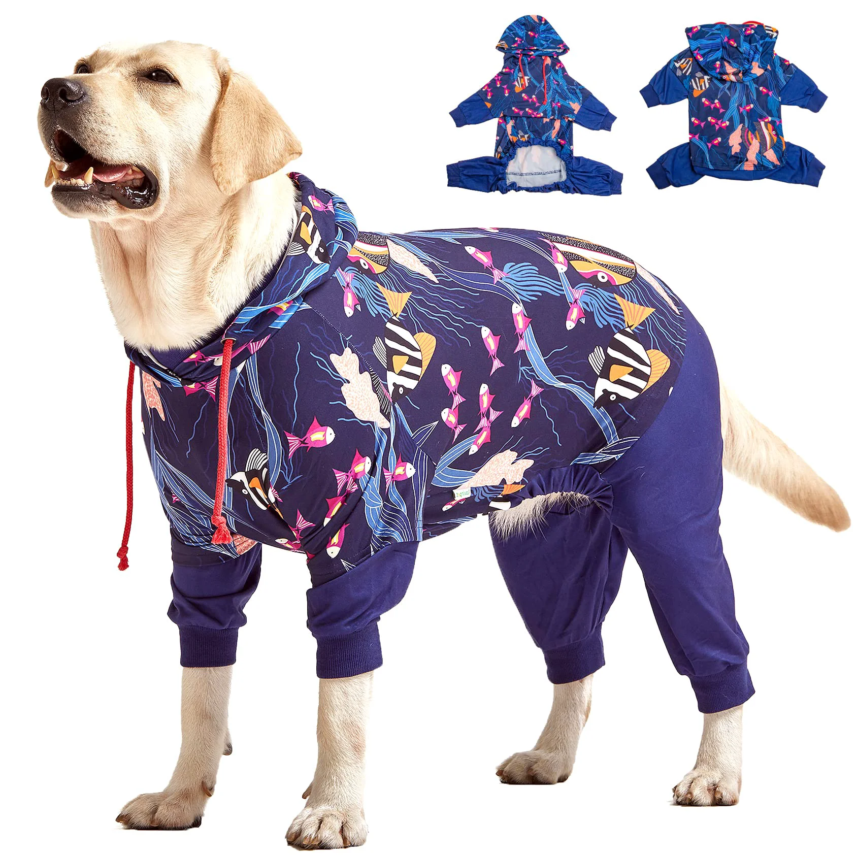 Carefully Designed LovinPet Big Pitbull Dog PJS – Seascape Navy Print Lightweight Post-Surgery Anxiety Relief Pajamas Large Fast