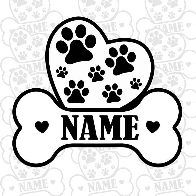 Traditional Custom Dog Paw Bone Sticker Personalized Pet Name Decal Cute Heart and Pawprint Verified