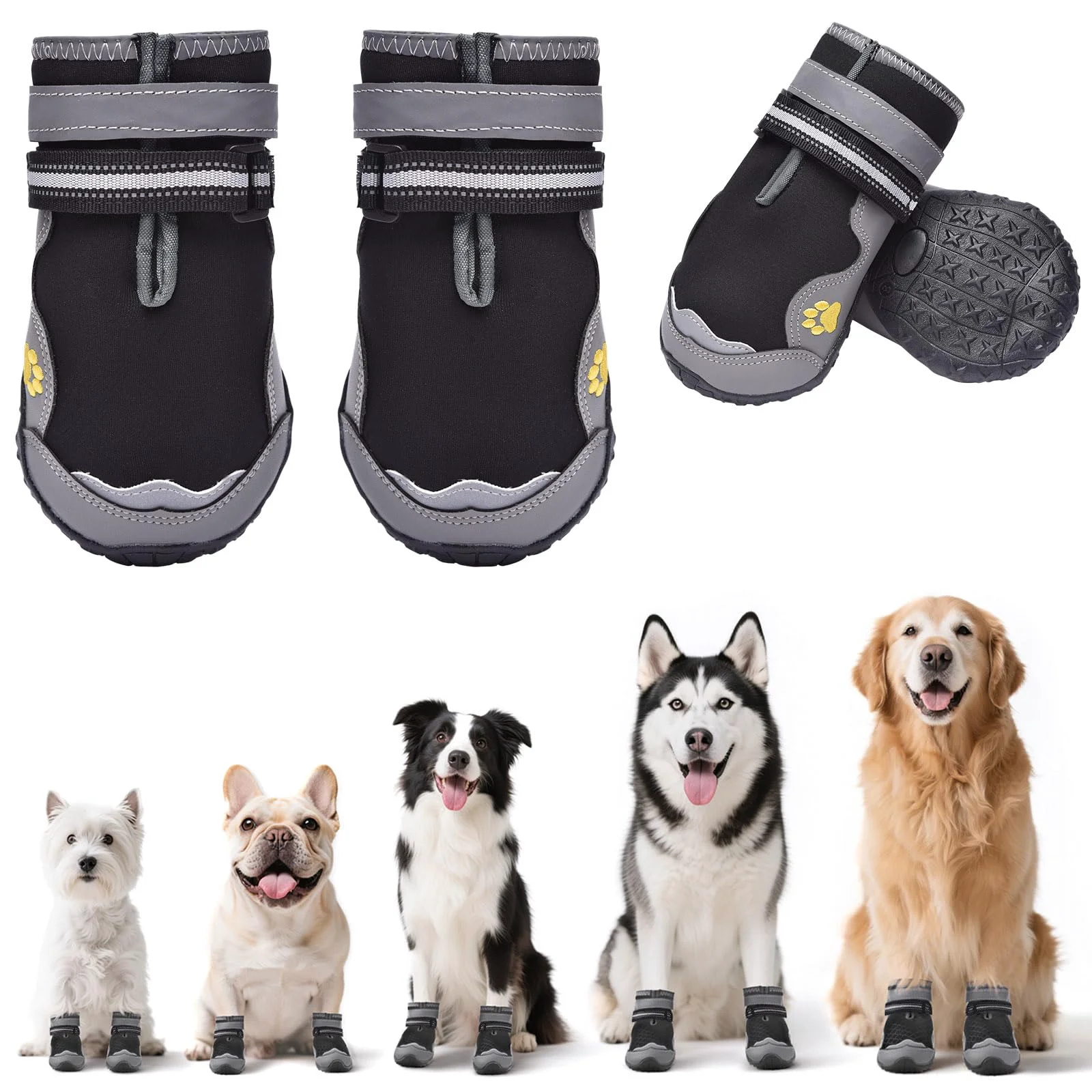 Recyclable Hipaw Dog Booties for Winter – Waterproof Non-Slip Snow Shoes for All Size Dogs Flexible