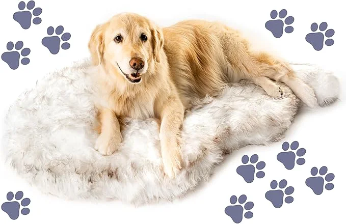 Prestigious PAW BRANDS PupRug Orthopedic Dog Bed for Large Dogs with Fluffy Soft Faux Fur and Memory Foam for Joint Pain Relief Machine Washable and Waterproof Couch Bed White with Brown Accents Large XLAbout ThisOverview High-Quality