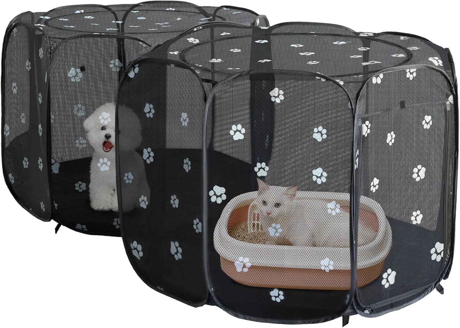 Convenient 2-in-1 Cat Playpen Pop Up Dog Pet Playpen for Indoor Outdoor Cats Enclosed Portable Pet Playpen Kitten Puppy Foldable Play Pen Cat Dog Tent Crate Cage Kennel No Divider Unified Space Lightweight