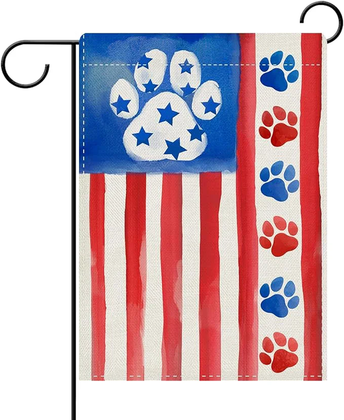 Specialty Dyrenson 4th of July Dog Cat Paw Prints Decorative Garden Flag Patriotic Expertly Made