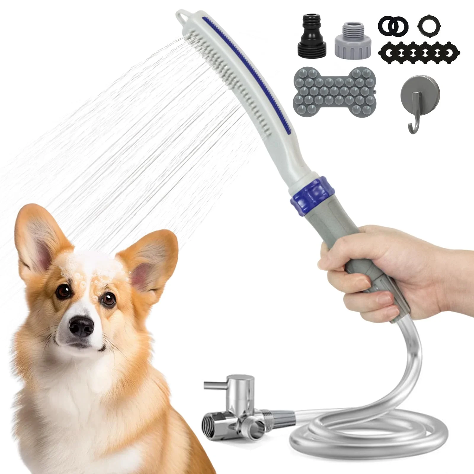 High-Grade PCYIS Dog Shower Attachment – Brass Diverter 3 Spray Modes 8-Ft Hose Indoor Outdoor Bathing Fast
