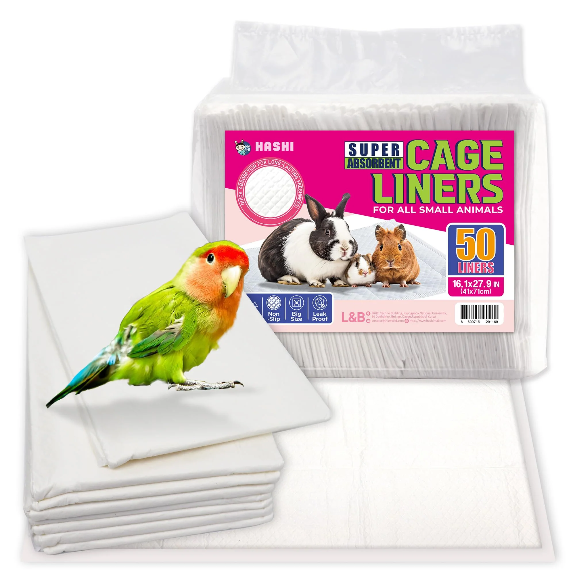 Pure HA SHI Absorbent Bird Cage Liner – 27.9 x 16.1 Inches 50 Pads 5-Layer Leak-Proof Quick-Drying Odor- Elegant