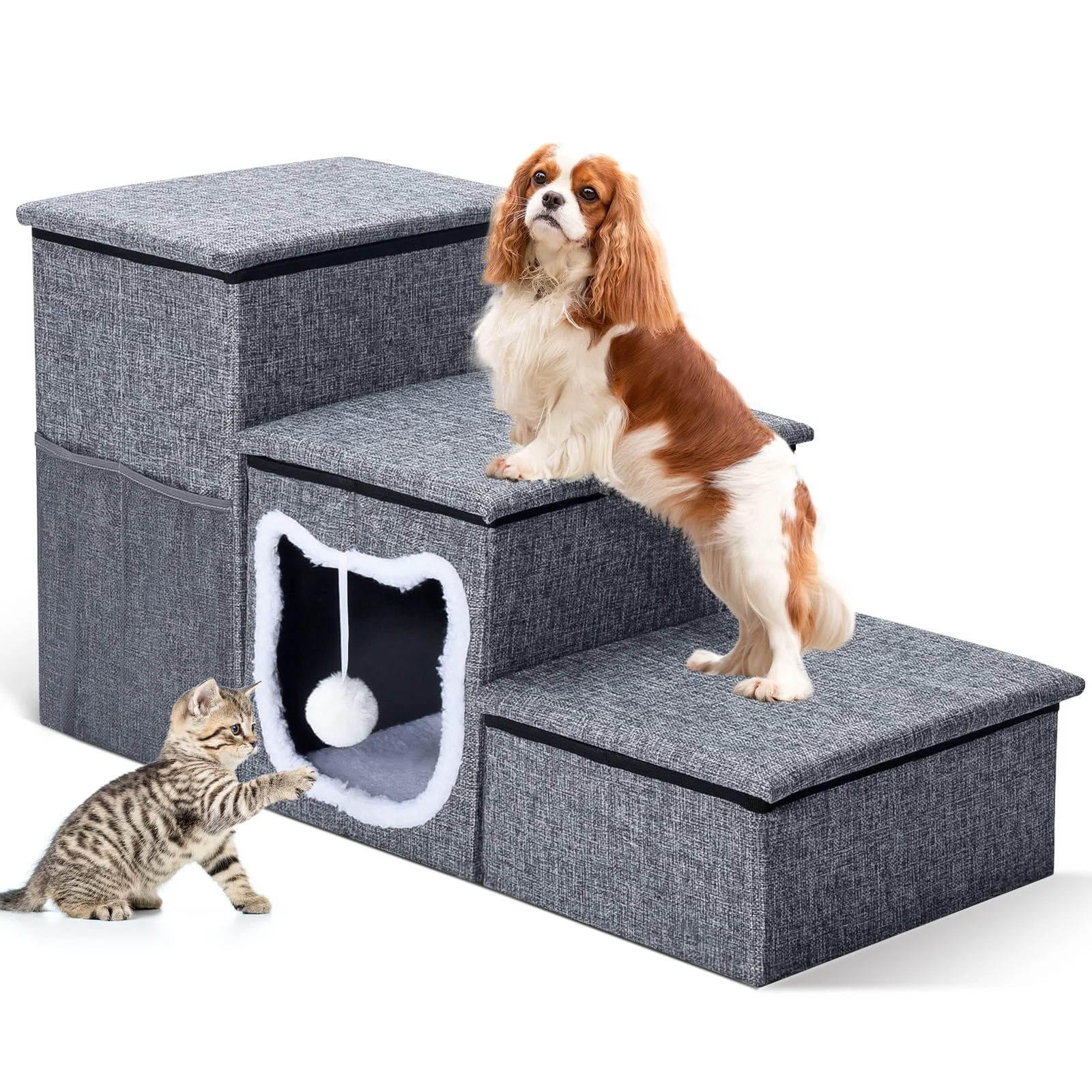 User-Friendly Bilibara 16” Dog Stairs — Foldable 3-Step Pet Steps with Storage Non-Slip Refined