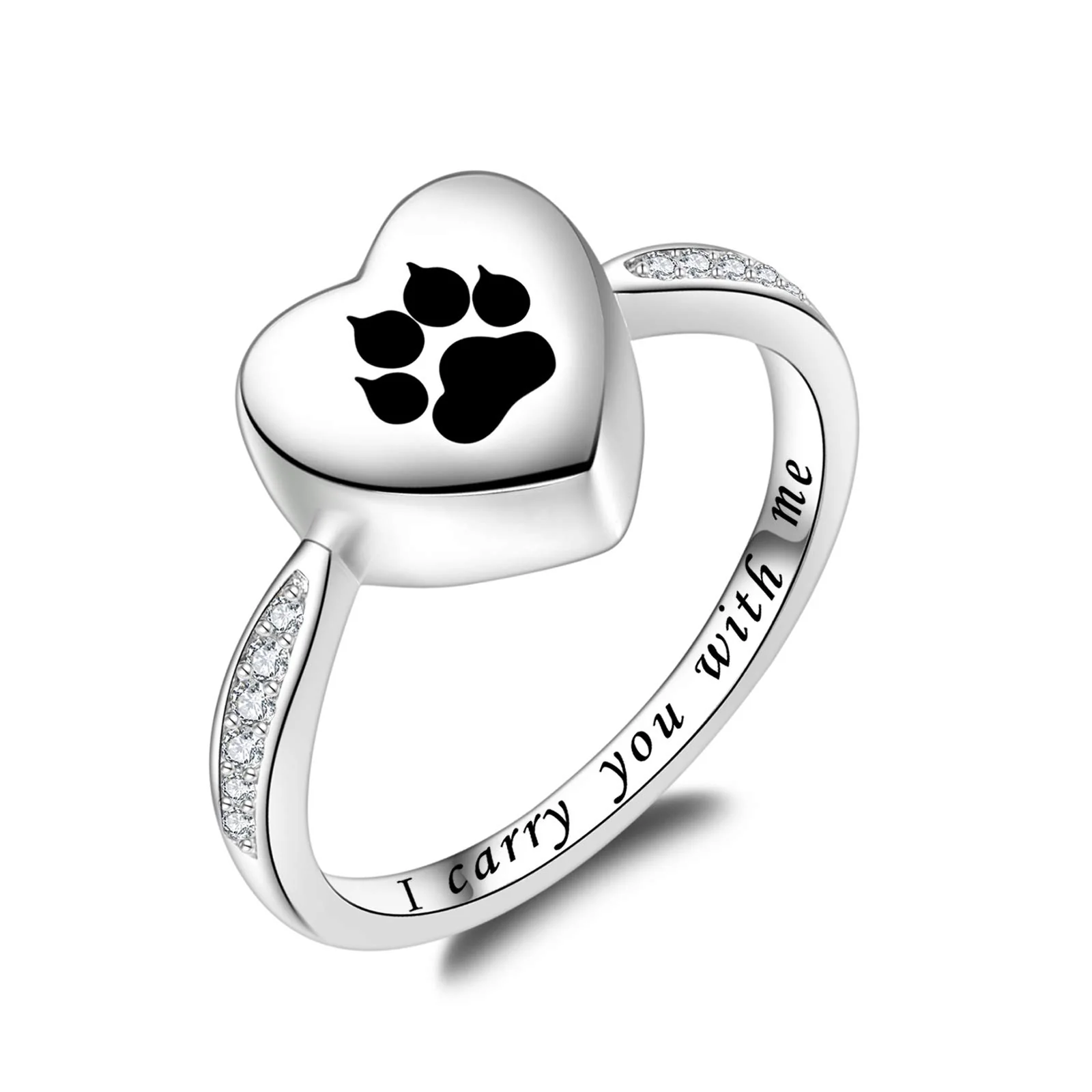 Genuine Fookduoduo 925 Sterling Silver Paw Print Urn Ring – Pet Memorial Cremation Jewelry Black Size 5 Elite