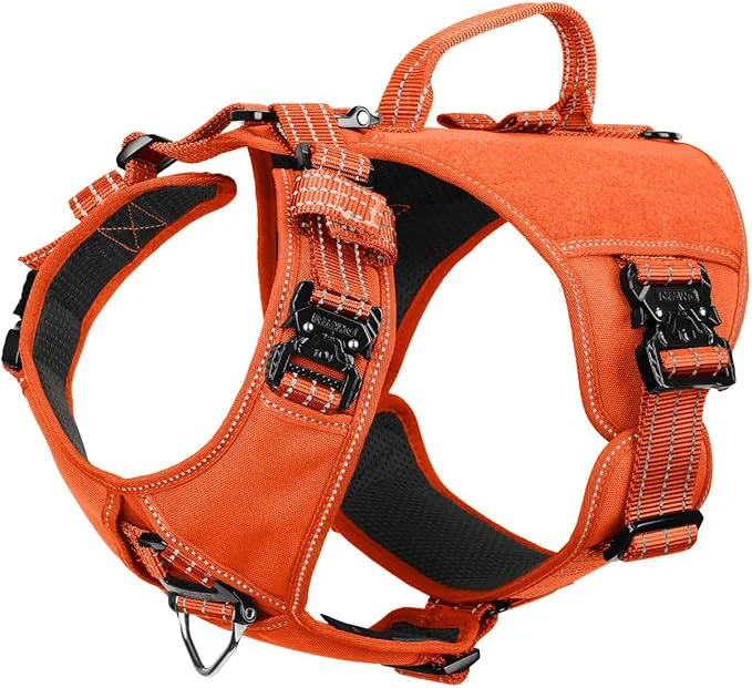 Clean ICEFANG GN8 Tactical Dog Harness with 4X Metal Buckles for Large Sized Dogs Reflective in Training Walking K9 Vest No-Pull Front Leash Clip Adjustable Pet Harness Orange Large Pack of 1 About ThisOverview Enhanced