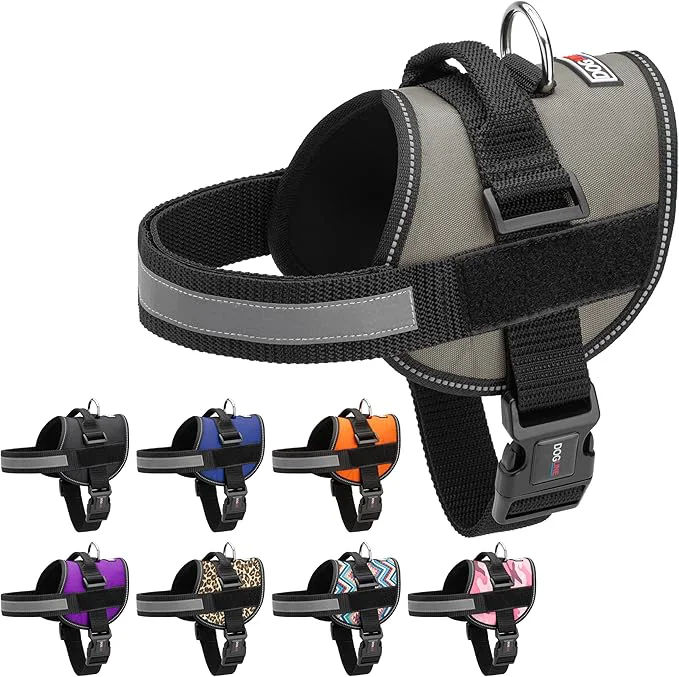 Classic Dogline Dog Harness Reflective No-Pull Adjustable Vest with Handle for Walking Training Breathable No – Choke Harness for Small Medium or Large Dogs Room for Patches Girth 15 to 18 in GreyOverview User-Friendly