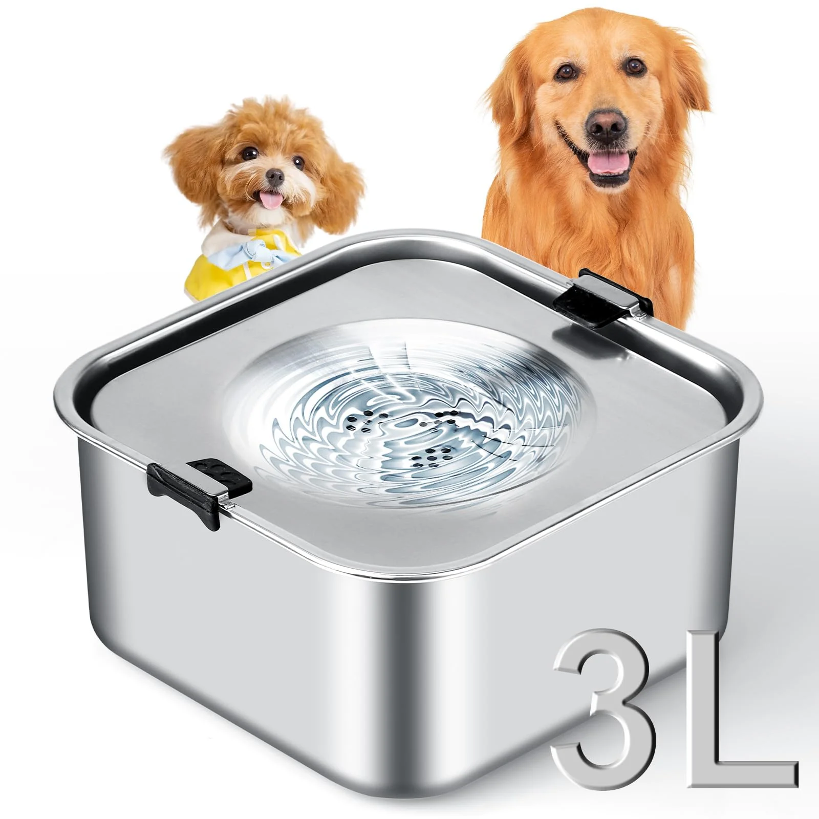 Comfortable LQPBDFDC 3L No Spill Dog Water Bowl – Slow-Drinking Square Stainless Steel Minimalist