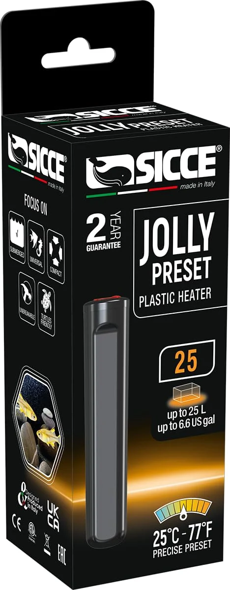 Exclusive Sicce Jolly 22W Preset Submersible Heater for 1–7 Gallon Tanks – 77°F Relaxed