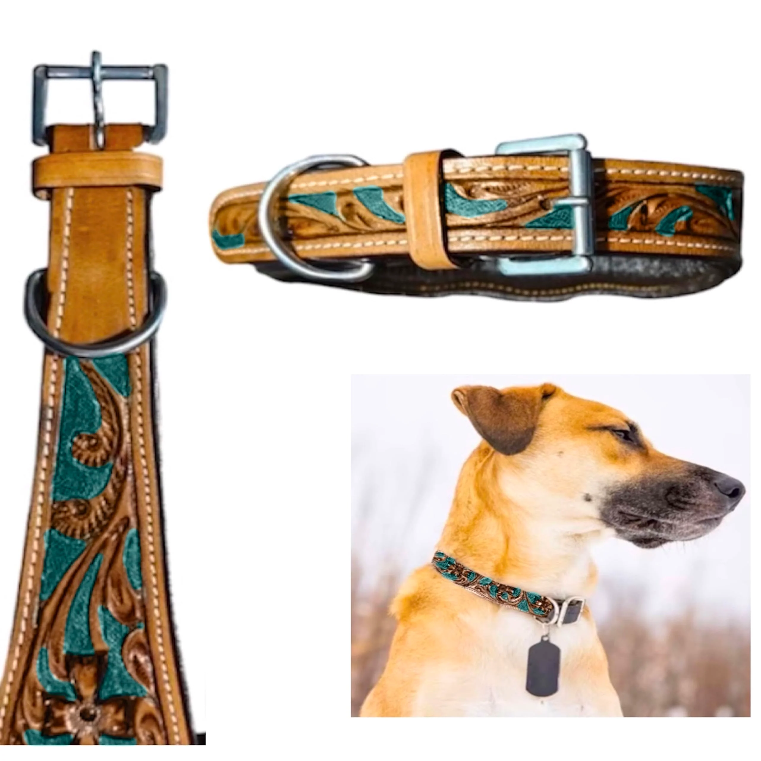 Stylish Majestic Ally Leather Dog Collar – Adjustable Padded Fit for Walking Hiking and Running Hunter Green Large Verified