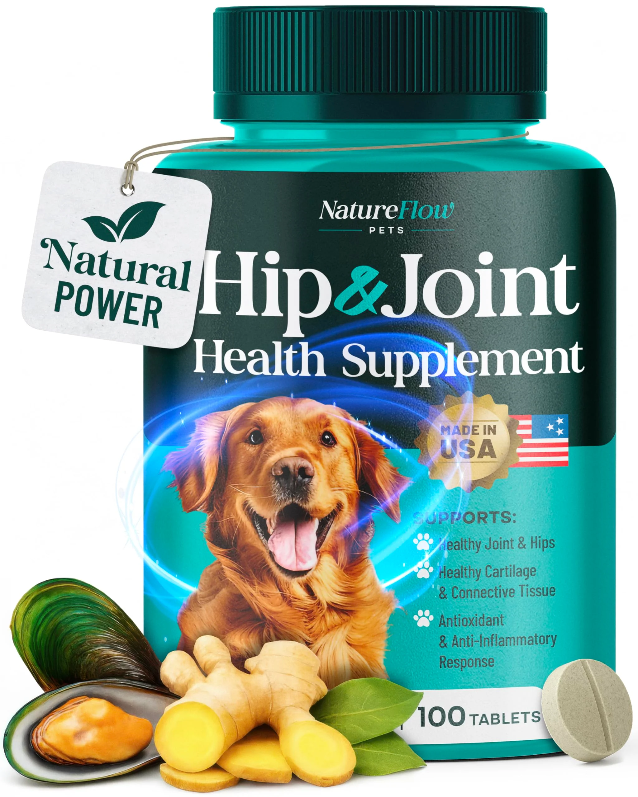 Unique Natureflow Hip Joint Supplement for Dogs – 100ct Made in USA Up to 200 Days Supply Elite