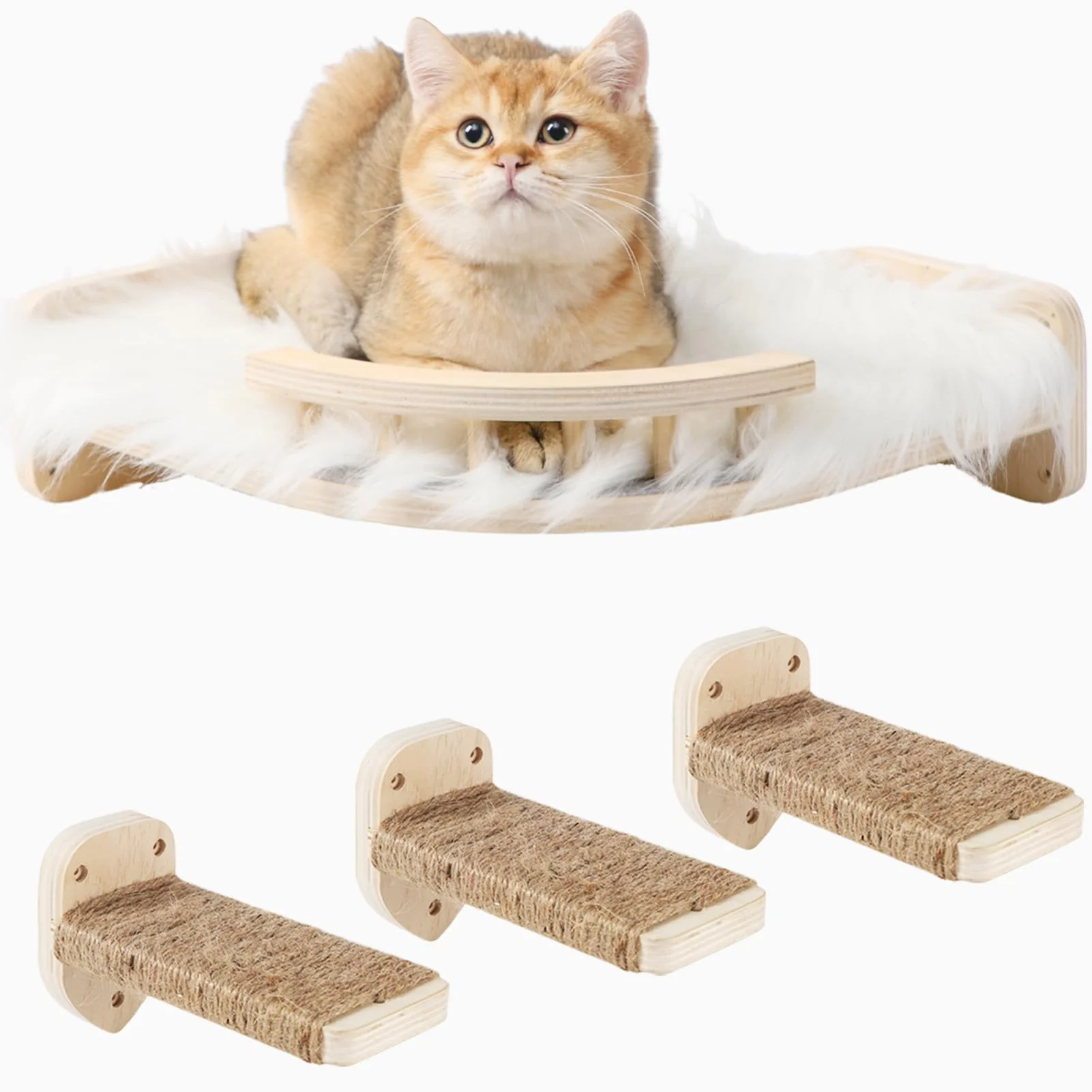 Effective COOLEX Cat Wall Shelves – 3-Step Scratch Post Hammock Bed Wood Premium
