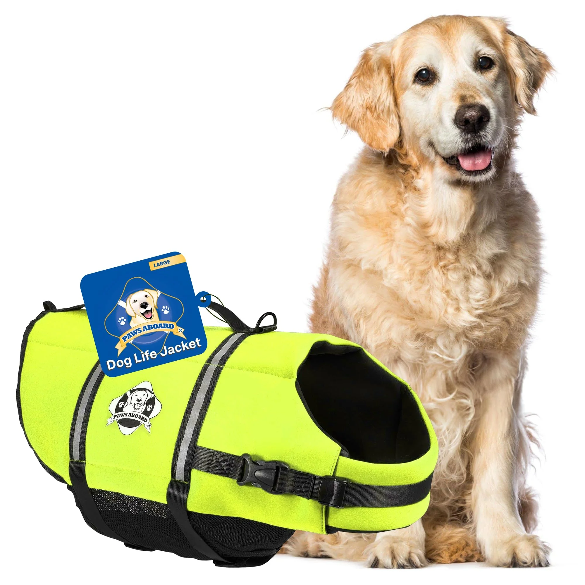 Responsible Paws Aboard Dog Life Jacket – Neon Yellow Adjustable Reflective All Sizes Carefully Designed