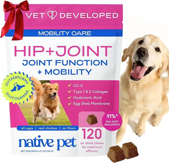Innovative Native Pet Hip Joint Supplement for Dogs – Advanced Dog Joint Arthritis Supplement – Helps Maintain Healthy Cartilage Joint Flexibility Lubrication Function – with ESM Collagen – 120 ChewsAbout This Efficient