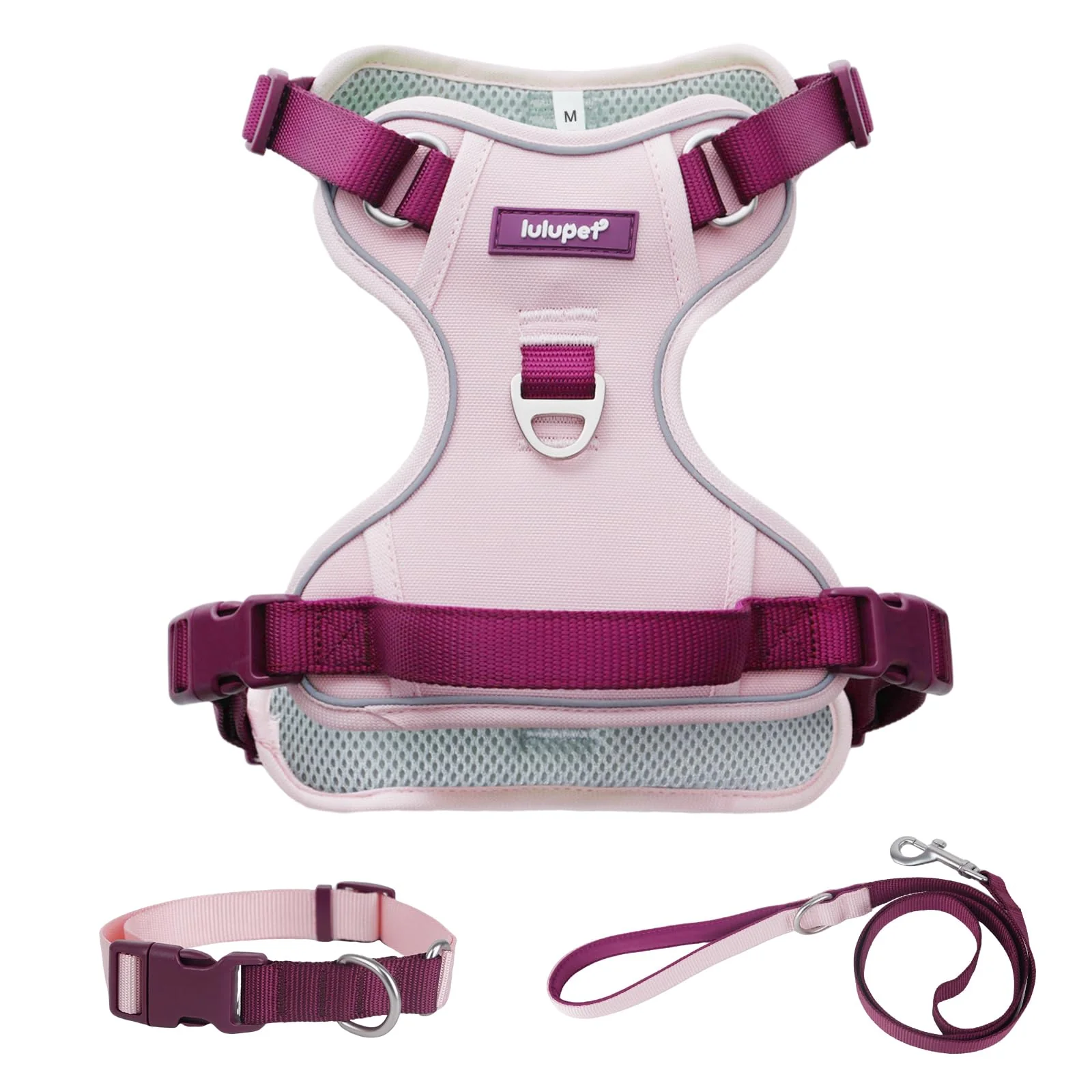 Recyclable LULUPET No Pull Dog Harness Leash Collar Set – Pink Small Premium Material