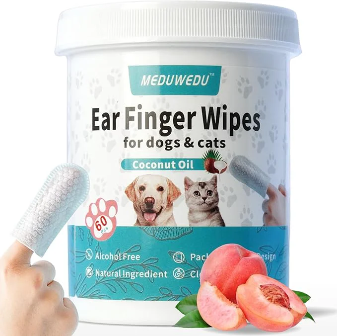 Expertly Made Ear Cleaner Finger Wipes 60 Counts Dog Ear Cleaner Grooming Kit Care for Dogs and Cats Soft Easy Otic Cleaning Pads Remove Wax Dirt Stop Smelly Itchy Non-Irritating Peach ScentAbout This Long-Lasting