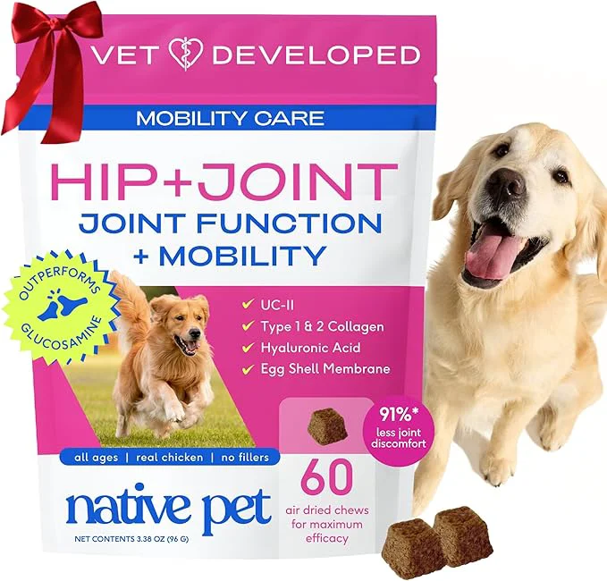 Prestigious Native Pet Hip Joint Supplement for Dogs – Advanced Dog Joint Arthritis Supplement – Helps Maintain Healthy Cartilage Joint Flexibility Lubrication Function – with ESM Collagen – 60 ChewsAbout This Trendy