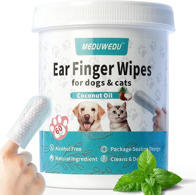 Innovative Ear Cleaner Finger Wipes 60 Counts Dog Ear Cleaner Grooming Kit Care for Dogs and Cats Soft Easy Otic Cleaning Pads Remove Wax Dirt Stop Smelly Itchy Non-Irritating Mint ScentAbout This Pure